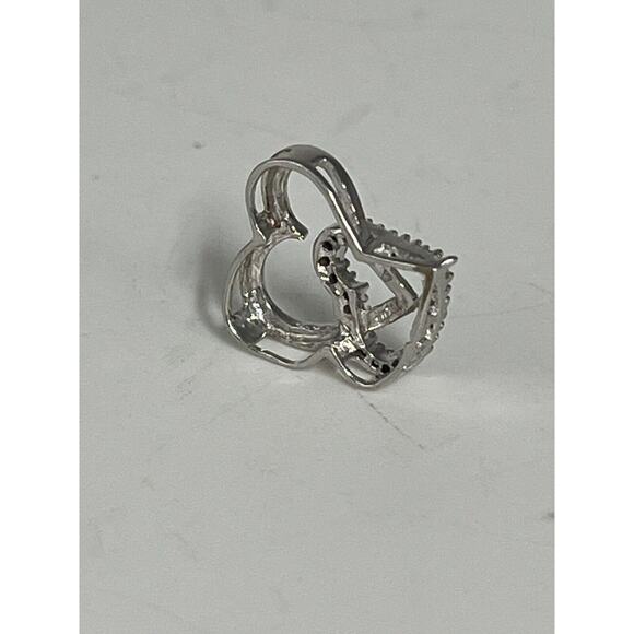 Beautiful 10k White Gold Diamond Open Heart Pendant - Picture 13 of 16